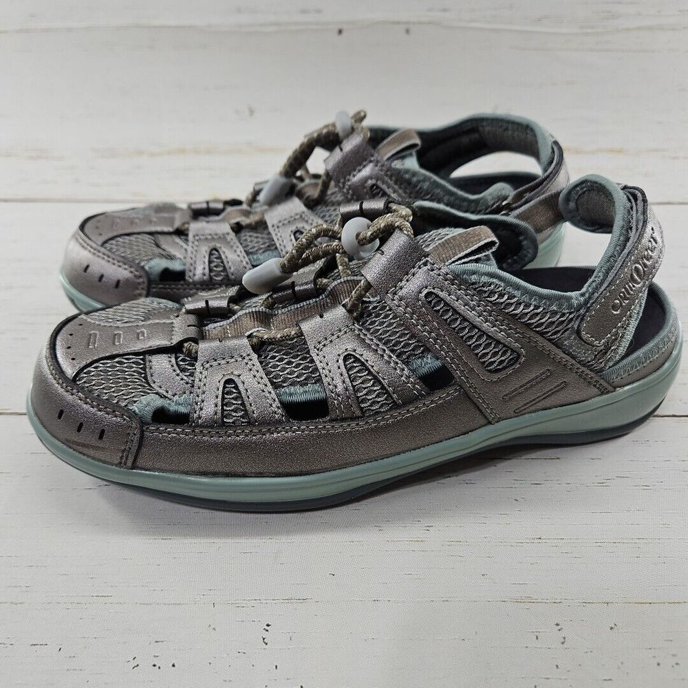 Orthofeet Verona 997 Womens Size 7.5 Wide Pewter Arch Support Sandals Shoes